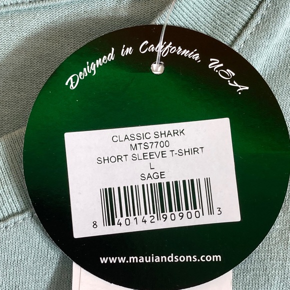 MAUI & SONS Large L Lrg Shark Logo Mens T-Shirt Tee Shirt Sage Green - Picture 8 of 8